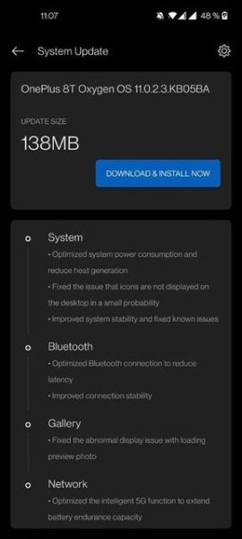 OnePlus 8T обновился OxygenOS 11.0.2.3: оптимизирована автономность, Bluetooth и 5G