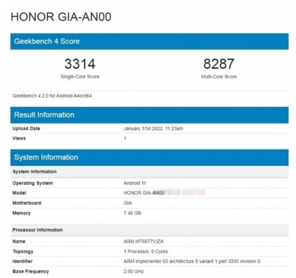 Honor 60 SE на Dimensity 900 прошел тест в Geekbench