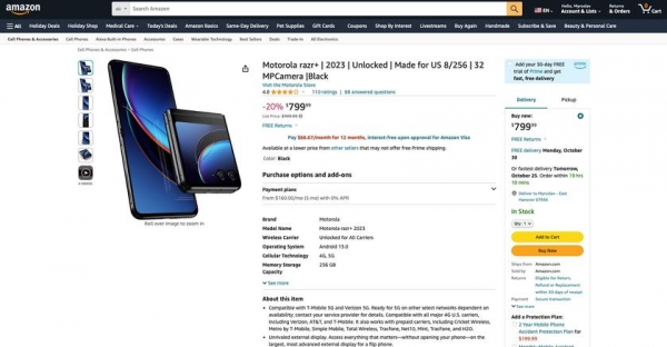 Motorola Razr+ 2023 продается на Amazon на $200 дешевле