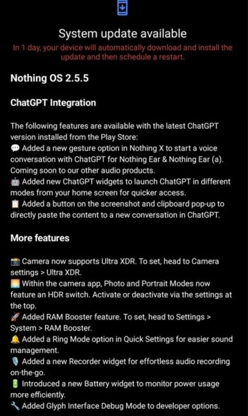 Nothing Phone (2): обновление до NothingOS 2.5.5 с ChatGPT